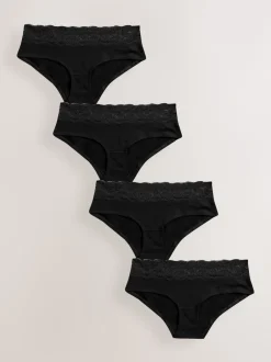 Next - Lot de 4 culottes en coton et dentelle Noir Hot