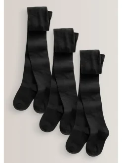 Next - Lot de 3 de collants pour l'école en coton riche Noir Outlet