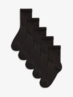 Next Noir - Lot de 5 paires de chaussettes côtelées en coton majoritaire à semelle intérieure rembourrée Discount