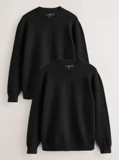 Next Noir - Lot de 2 pulls col rond doux au toucher coupe classique Sale