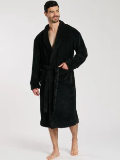 Loungeable Noir - Robe de chambre col châle en polaire Discount