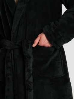 Loungeable Noir - Robe de chambre col châle en polaire Discount