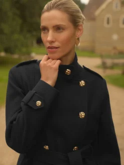 Love & Roses Noir - Manteau enveloppant à col cheminée Hot