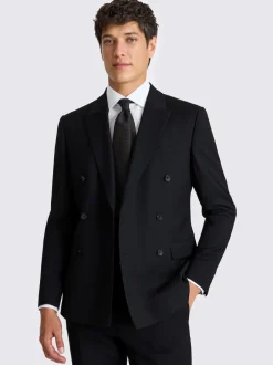 MOSS Noir - veste ajustée de costume extensible à double boutonnage