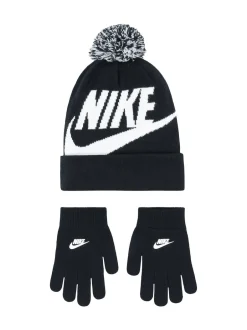 Nike Noir - ensemble bonnet et gants à pompons Swoosh Discount