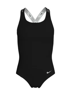 Nike Noir - Maillot de bain à dos croisé avec bande à logo 1 pièces Discount