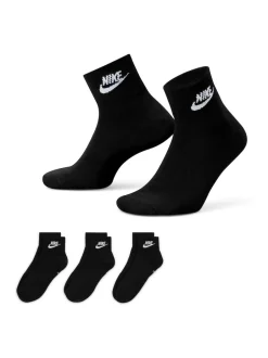 Nike Noir - Tous les jours Essentiel Cheville 100% Coton Chaussettes 3 Lot