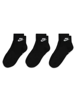 Nike Noir - Tous les jours Essentiel Cheville 100% Coton Chaussettes 3 Lot