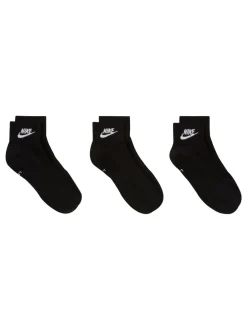 Nike Noir - Tous les jours Essentiel Cheville 100% Coton Chaussettes 3 Lot