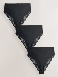 Next Noir - No VPL Lace Back Briefs 3 Pack Jambe haute taille haute New