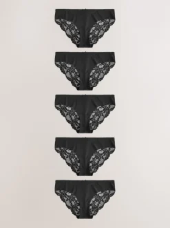 Next Noir - No VPL Lace Back Briefs 5 Pack Brésilien Clearance