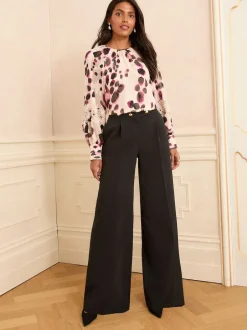 Love & Roses Noir - Pantalon large à boutons Sale