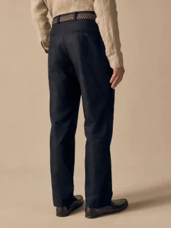 Next Noir - Pantalon élégant en lin et coton Blend à ceinture coupe classique Hot