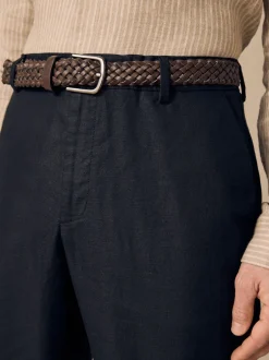 Next Noir - Pantalon élégant en lin et coton Blend à ceinture coupe classique Hot