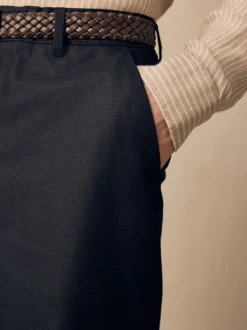 Next Noir - Pantalon élégant en lin et coton Blend à ceinture coupe classique Hot