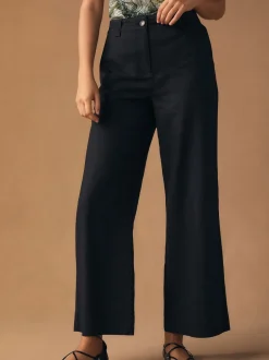 Next Noir - Pantalons intelligents à jambe large en lin Blend Sale