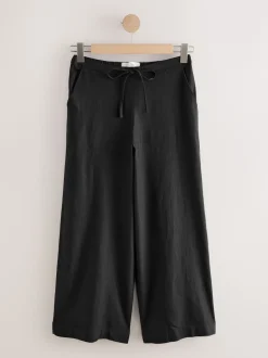 Next Noir - Pantalons intelligents à jambe large en lin Blend Sale