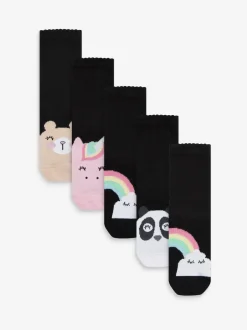 Next Noir - Paquet de 5 chaussettes d'école à cheville en coton riche Character Discount