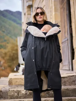 Seraphine Noir - Parka de maternité et de bébé 3 en 1 avec doublure en imitation peau de mouton Hot