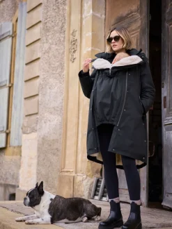 Seraphine Noir - Parka de maternité et de bébé 3 en 1 avec doublure en imitation peau de mouton Hot