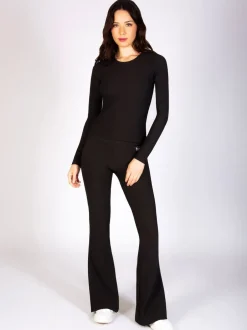 Pineapple Noir - Womens Leggings évasés en côtes Outlet