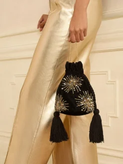 Love & Roses Noir - Pochette en velours avec ornements sequins Outlet