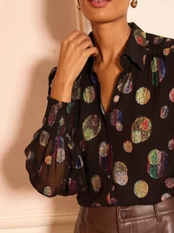 Love & Roses Noir à pois métallisés - Chemise imprimée à manches longues