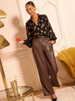 Love & Roses Noir à pois métallisés - Chemise imprimée à manches longues