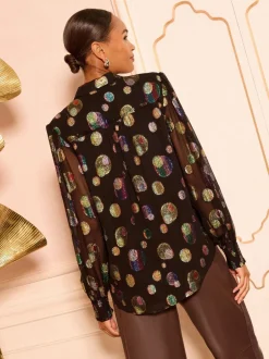 Love & Roses Noir à pois métallisés - Chemise imprimée à manches longues