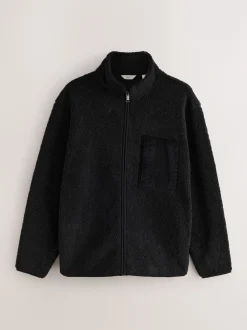 Next Noir - Polaire zippée en entonnoir en peau de mouton New