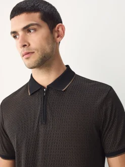 Next Noir - Polo à motif quart de zip New