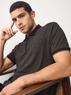 Next Noir - Polo à motif quart de zip New