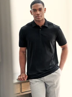 Next - Polo en jersey Manches courtes 3 Pack Noir Clearance