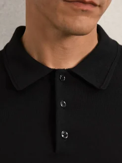 Reiss - Polo Trafford en laine mérinos à manches longues Noir New