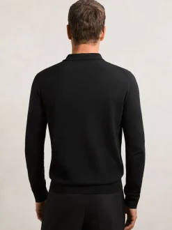 Reiss - Polo Trafford en laine mérinos à manches longues Noir New