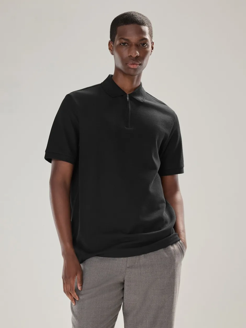 Next Noir - Polo texturé élégant à col zippé Sale