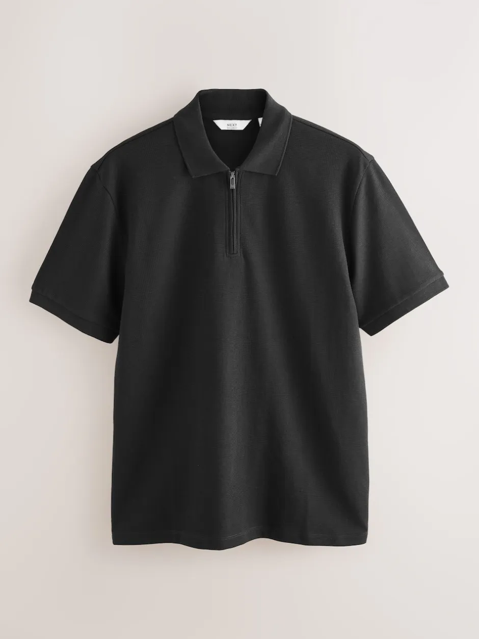 Next Noir - Polo texturé élégant à col zippé Sale