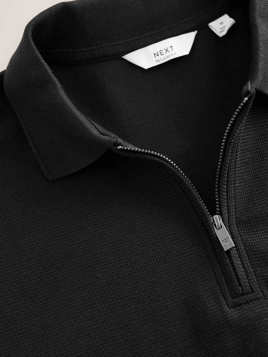 Next Noir - Polo texturé élégant à col zippé Sale