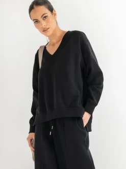 Pour Moi Noir - le Sweat-shirt Décontracté à Col en V le plus doux pour le repos Discount