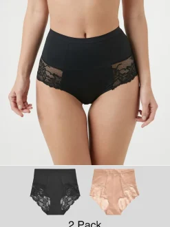 Next Noir / Praline Nude - Imprimé Gainant Culotte brésilienne dos lacé 2 Lot Online