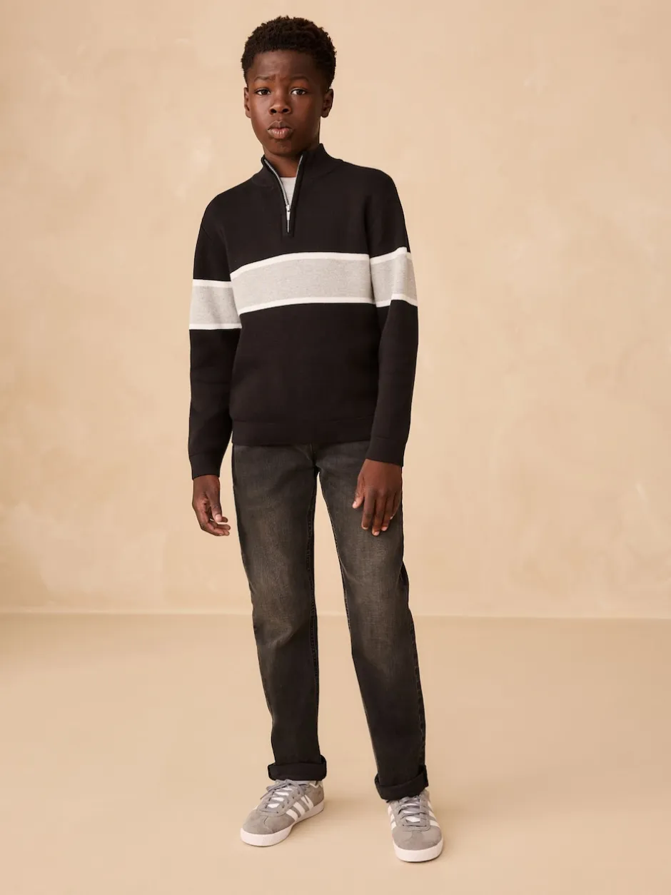 Next Noir - Pull colorblock en maille à col zippé (3-16ans) Clearance
