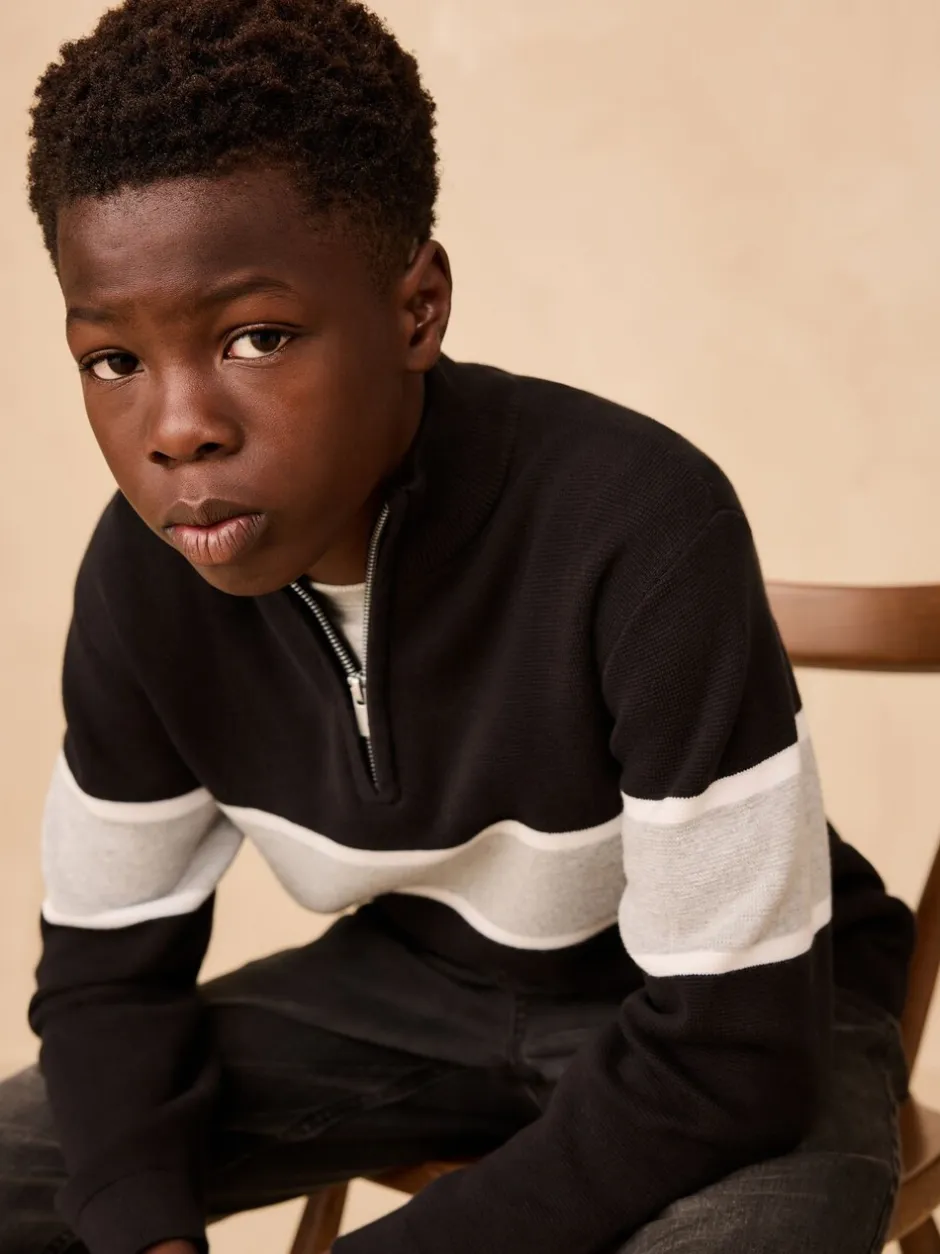 Next Noir - Pull colorblock en maille à col zippé (3-16ans) Clearance