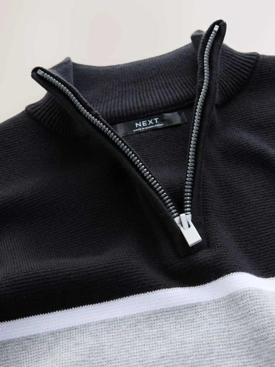 Next Noir - Pull colorblock en maille à col zippé (3-16ans) Clearance