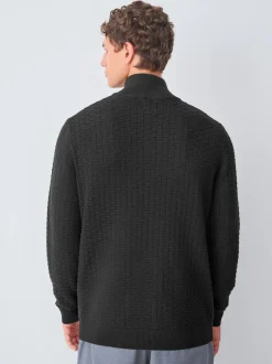 Next Noir - Pull N.premium en coton riche en coton haut de gamme texturé à col zippé Outlet