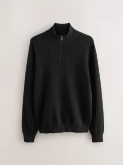 Next Noir - Pull N.premium en coton riche en coton haut de gamme texturé à col zippé Outlet
