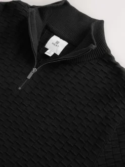 Next Noir - Pull N.premium en coton riche en coton haut de gamme texturé à col zippé Outlet
