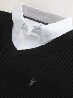 Next Noir - Pull Oxford texturé coupe classique Hot