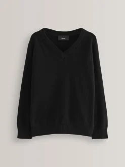 Next - Pull scolaire tricoté à col en V (3-16ans) Noir. Clearance