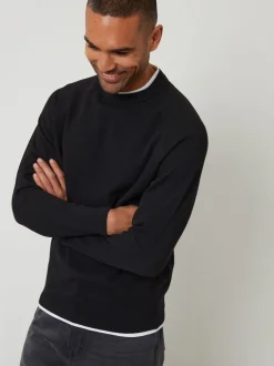 Threadbare Noir - Pull Mock T-shirt texturé en maille à col rond