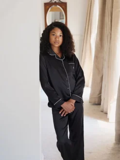 The Little Tailor Noir - Pyjama de Noël boutonné en satin pour enfant New